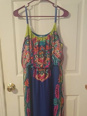 Maurices Maxi Sundress with Bright Multicolor Floral Print - Blue